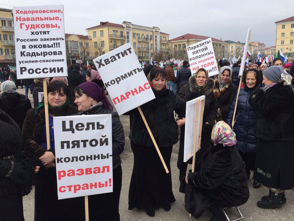 Репортаж из соцсетей: о чем пишут на плакатах участники митинга за Кадырова в Грозном