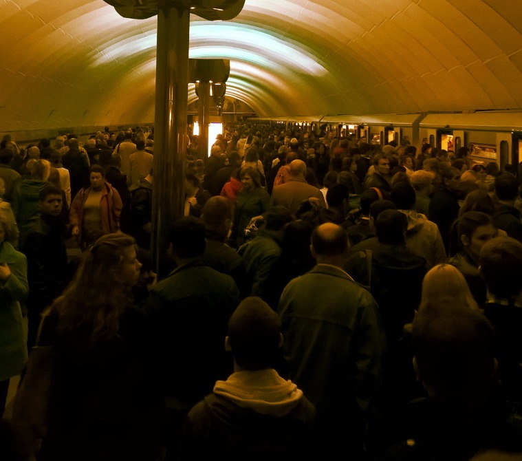 Фоторепортаж из соцсетей: давка на серой ветке московского метро