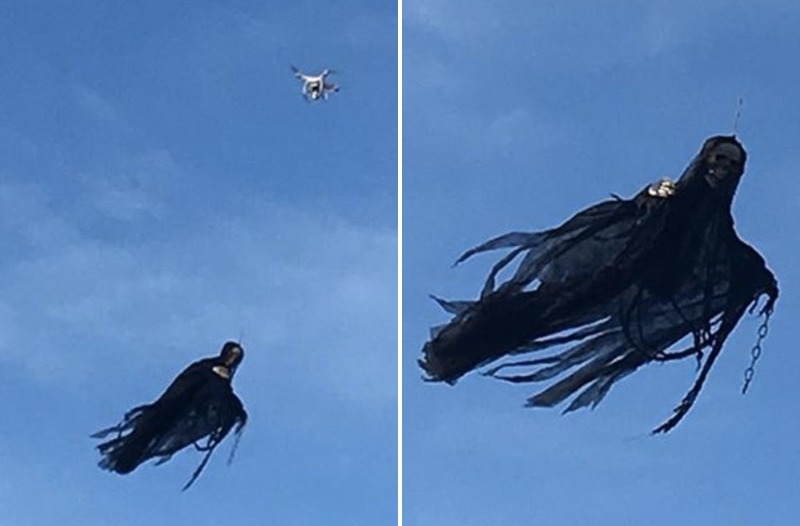 Американец превратил дрон в летающего ангела смерти, чтобы напугать прохожих