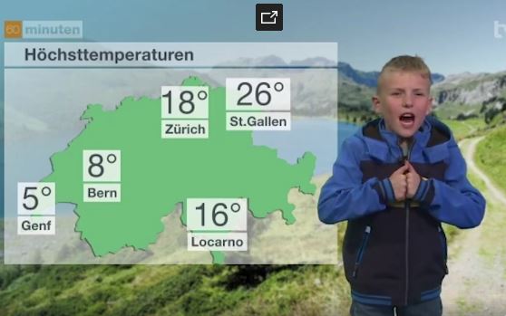 Швейцарский мальчик ведёт прогноз погоды так, словно Европе сейчас придёт конец
