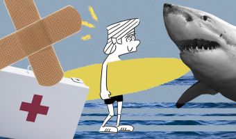 Парня серьёзно укусила акула, пока он катался на сёрфе. Вместо больницы он получил пиво, и это сработало