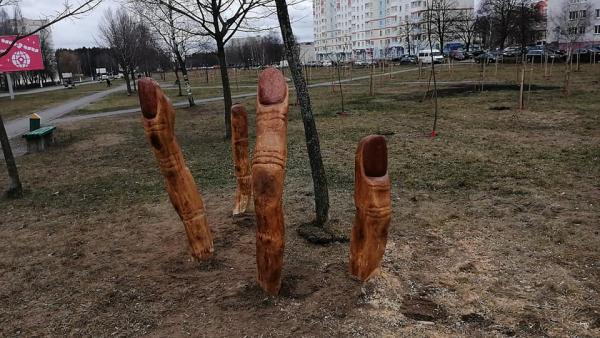Гигантские пальцы, торчащие из земли, напугали жителей Мозыря. А ведь инсталляция просто призывала беречь лес