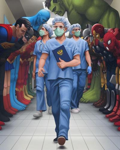 Супергерои кланяются врачам, Путину, Гигачаду и Чунгусу. Как картинка из России стала международным мемом