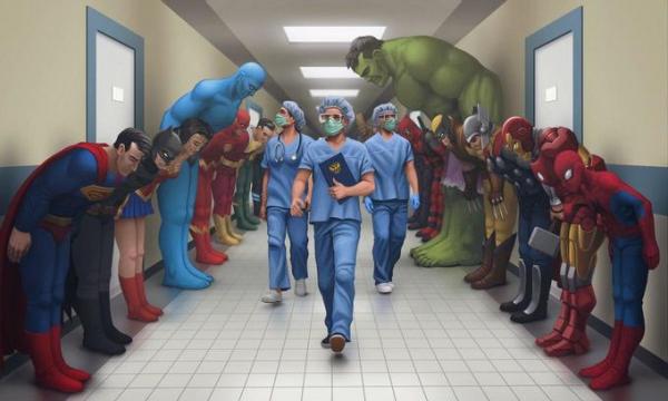Супергерои кланяются врачам, Путину, Гигачаду и Чунгусу. Как картинка из России стала международным мемом