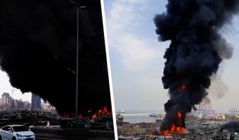 В порту Бейрута произошёл мощный пожар. И кадры напоминают людям пугающие взрывы селитры