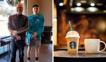 Бариста встретился с мальчиком, который родился в его Starbucks. Выражение лица ребёнка доказало, что не зря