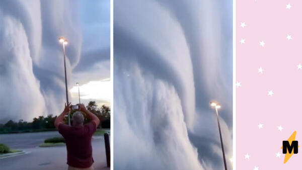 Блогер показал видео с необычными облаками. Они выглядят, как надвигающаяся стена