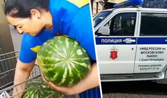 Петербуржцы на видео разобрали у продавца арбузы, пока его оформляла полиция