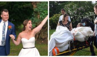 Невеста вернулась на свадьбу после того, как уехала в больницу с вывихом колена