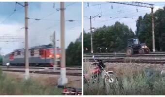 Трактор на видео оттащил горящий тягач поезда от цистерн с топливом