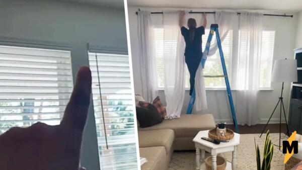 Блогерка показала, как повесить карниз для штор без дырок в стене. Она нашла альтернативу кронштейнам