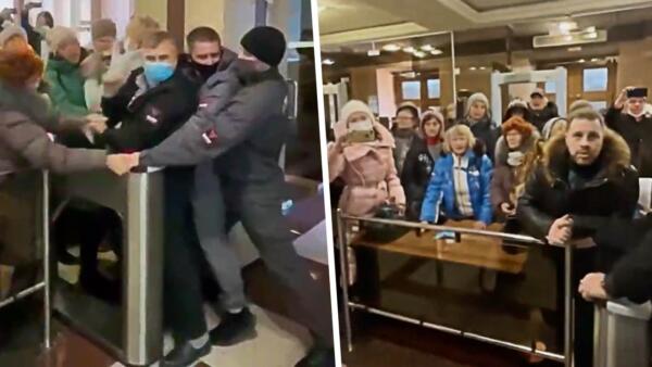В Челябинске противники QR-кодов пытались прорваться на заседание Заксобрания. Набросились на охрану