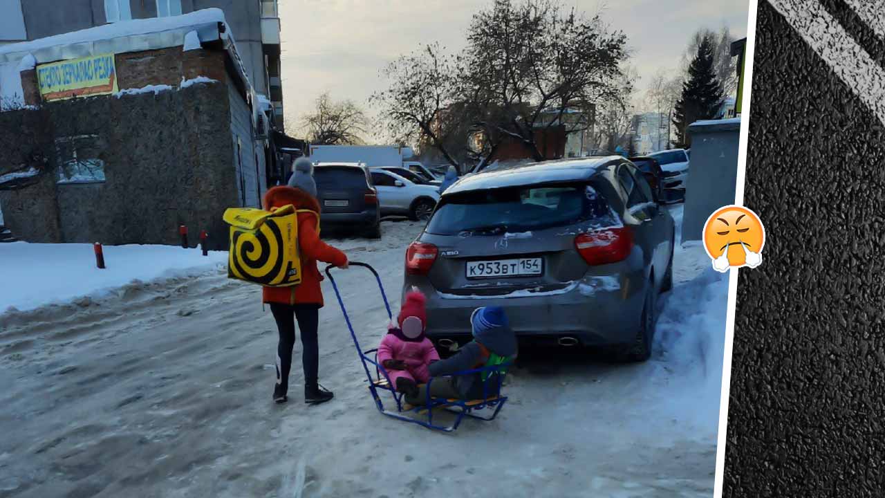 Что за видео с мамой-курьером Яндекс.Еды с детьми на санках в Новосибирске