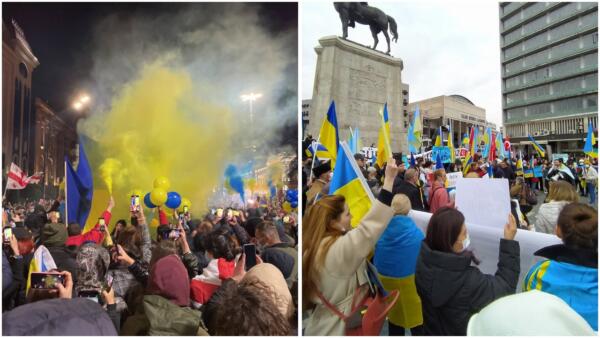 Как жители разных стран подержали Украину протестами. На видео сотни митингующих толпятся на улицах
