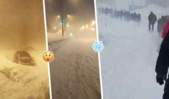 Что за видео бурана на Сахалине. Местные жители идут друг за другом, спасаясь от метели