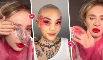 Как сделать макияж с поцелуями на глазах. Девушки пробуют технику с помадой и пищевой плёнкой
