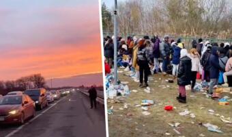 Украинцы пытаются уехать в Польшу и Румынию. На видео — пробки в 40 км и брошенные вещи на границе