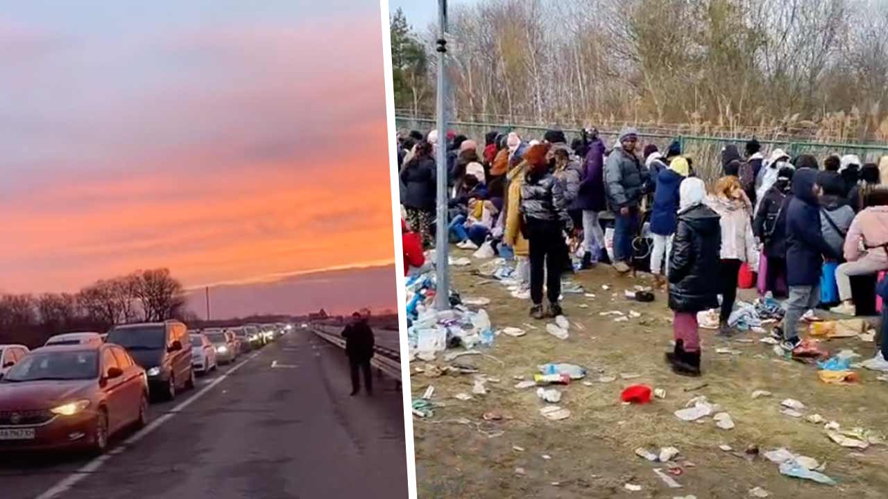 Украинцы пытаются уехать в Польшу и Румынию. На видео — пробки в 40 км и брошенные вещи на границе