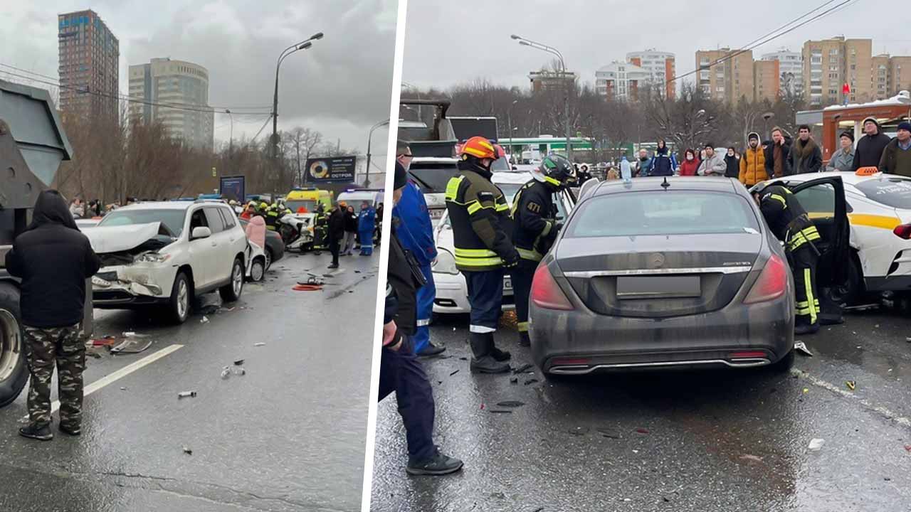 Что за видео и фото аварии в Москве на Рублёвке с девятью машинами