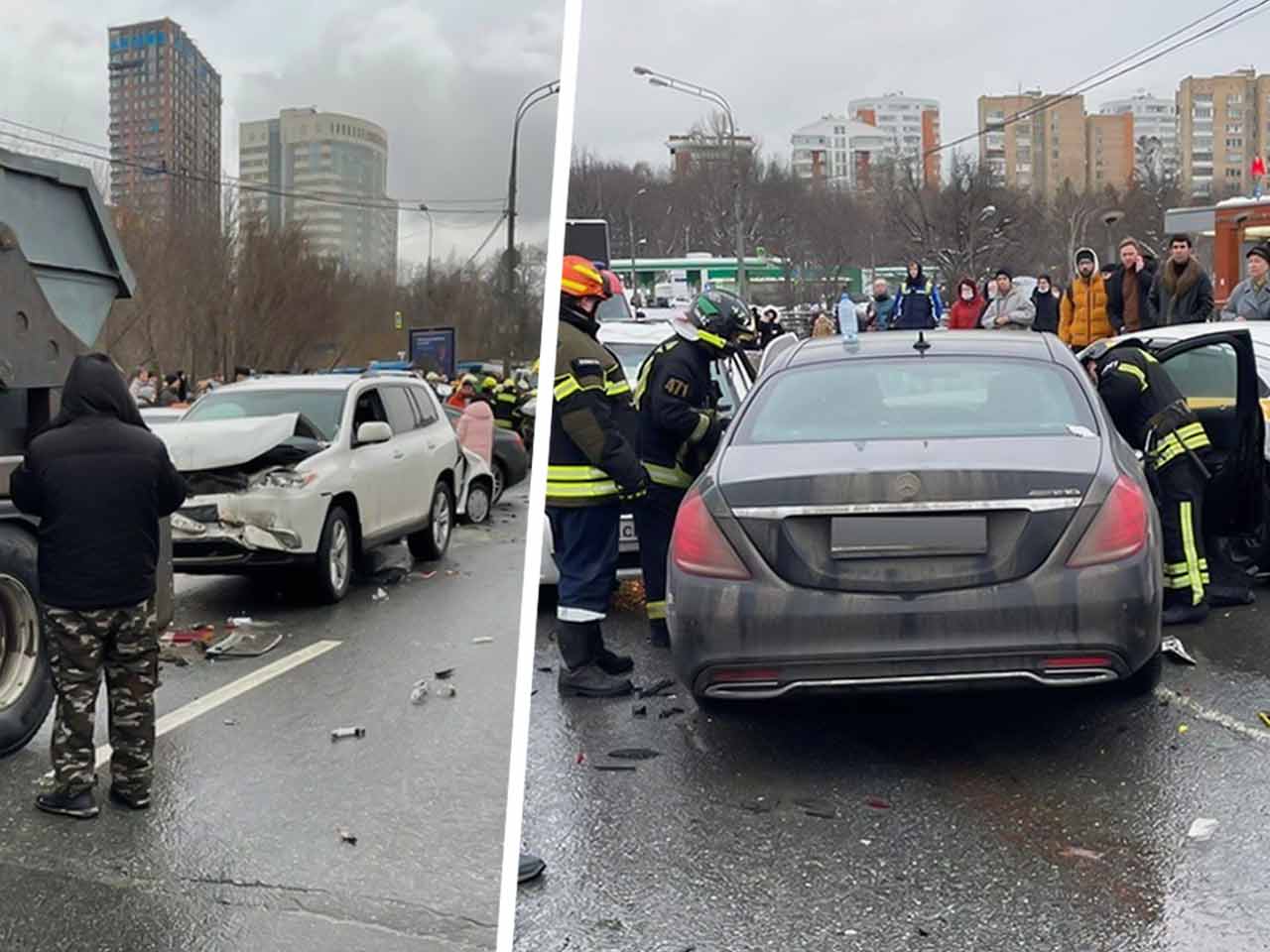 Что за видео и фото аварии в Москве на Рублёвке с девятью машинами