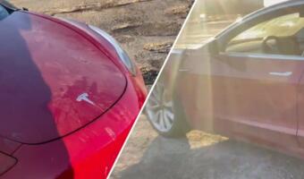 Жители Мариуполя на видео обнаружили брошенную Tesla. В городе найти бензин проще, чем электричество