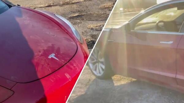 Жители Мариуполя на видео нашли брошенную Tesla. В городе найти бензин проще, чем электричество