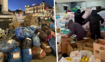 Жители разных стран массово собирают гумпомощь украинцам. На видео — горы памперсов и мешки с едой