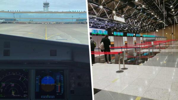 Аэропорты в РФ опустели из-за запрета на международные рейсы. На кадрах люди одиноко бродят по залам