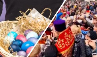 Толпа устроила давку на раздаче пасхальных яиц во Владивостоке. На видео окружили священника