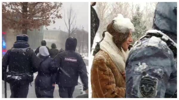 В Москве проходят несогласованные акции. Среди задержанных - мужчина с упаковкой "Мираторг" в руках