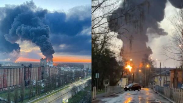 Начало пожара на нефтебазе «Дружба» в Брянске попало на видео. Клубы огня и чёрный столб дыма