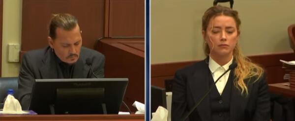 Джонни Депп ухмыляется на суде с Эмбер Хёрд. На видео - ехидный взгляд актёра против скорбного лица