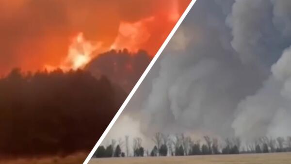 Очевидцы сняли на видео сильный пожар в Минусинском районе. На небе - огромное пламя и густой дым