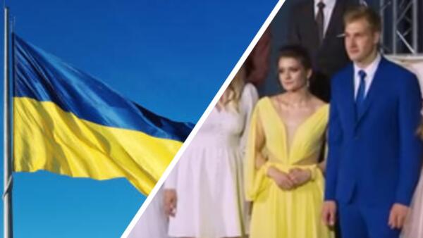 Cиний костюм, жёлтое платье. Образы Коли Лукашенко и выпускницы напомнил зрителям цвета флага Украины