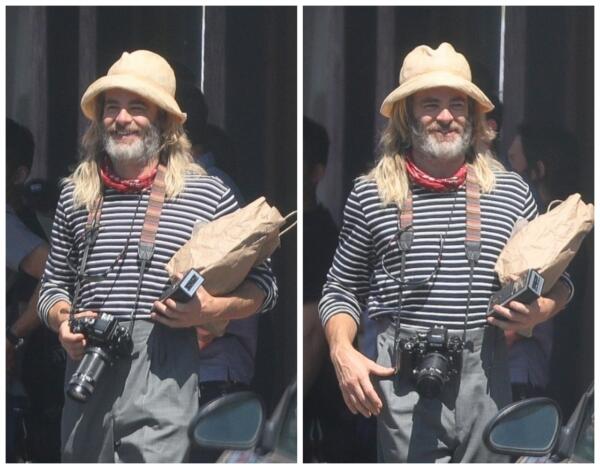 Из сердцееда в дедулю в панамке. На фото со съёмок Крис Пайн щеголяет с густой бородой и сединой