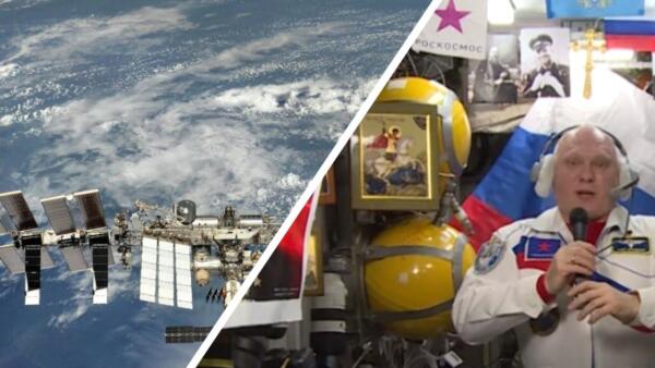 В рунете сравнили станцию МКС с гаражом. На видео космонавт парит в окружении икон и флага РФ