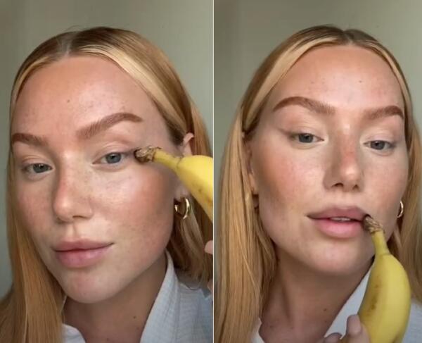 Как сделать макияж с помощью фруктов. Блогерши рисуют стрелки хвостиком банана, а щёки - черешней