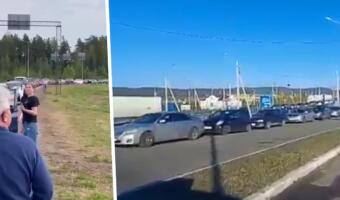 Километровые пробки на границе с РФ попали на видео. Россияне бегут в Грузию, Монголию и Казахстан