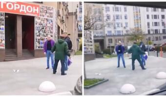 Зрители разглядели постановку на видео уличной драки с лысым мужчиной, похожим на Дмитрия Гордона