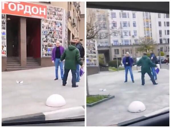 Зрители разглядели постановку на видео уличной драки с лысым мужчиной, похожим на Дмитрия Гордона