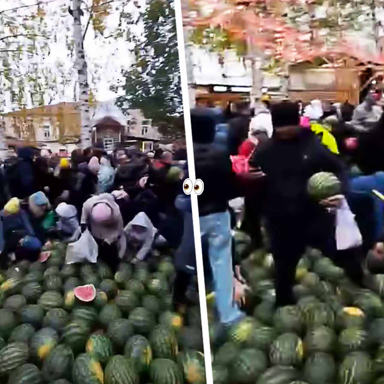 В парке Ижевска посетители устроили битву за бесплатные арбузы на видео