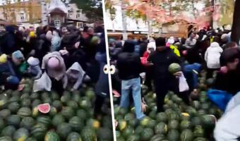В парке Ижевска эпично отметили День арбуза. На видео с праздника — битва за ягоды, крики и толкотня