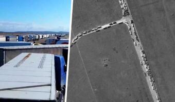 На спутниковые фото попали огромные очереди из фур. Ждут переправу неподалеку от Крымского моста