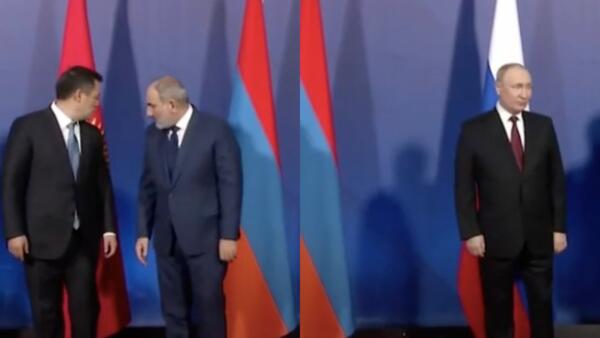 На видео главы Армении и Таджикистана отходят от Владимира Путина на совместной фотосессии на ОДКБ