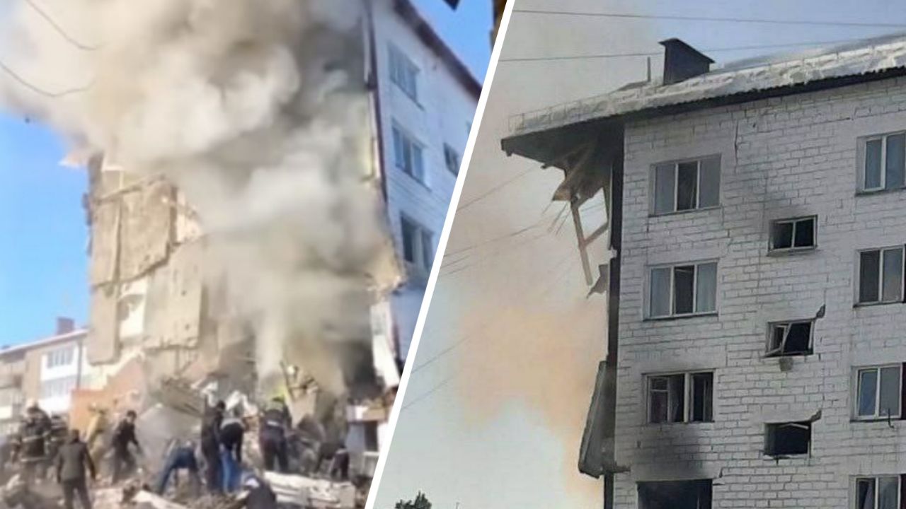 На Сахалине произошёл взрыв в пятиэтажке. На видео  столб дыма, завалы и разрушенный подъезд