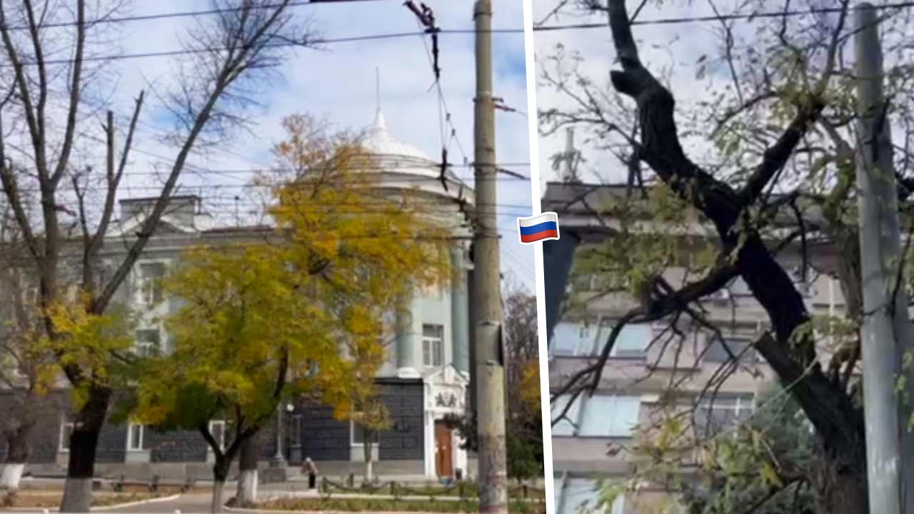 В Херсоне пропали российские флаги. На видео военкоров  пустые флагштоки государственных зданий