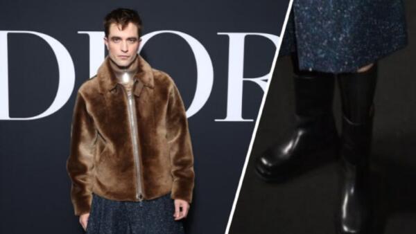 Робберт Паттинсон пришёл на показ Dior в шубе и твидовой юбке. Зрители видят в актёре типичную бабушку
