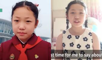 Школьница из КНДР хвалит Пхеньян на ютубе. Читает текст как по бумажке, глядя на кого-то за камерой