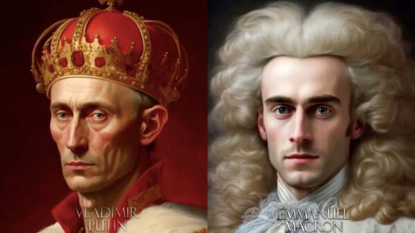 Как бы выглядели Путин и Макрон в Средневековье. Midjourney сделала из глав стран усатых королей