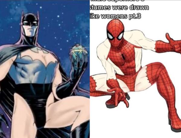 Человек-паук в чулках и Бэтмен с декольте. Как выглядели бы супергерои в костюмах в стиле супергероинь
